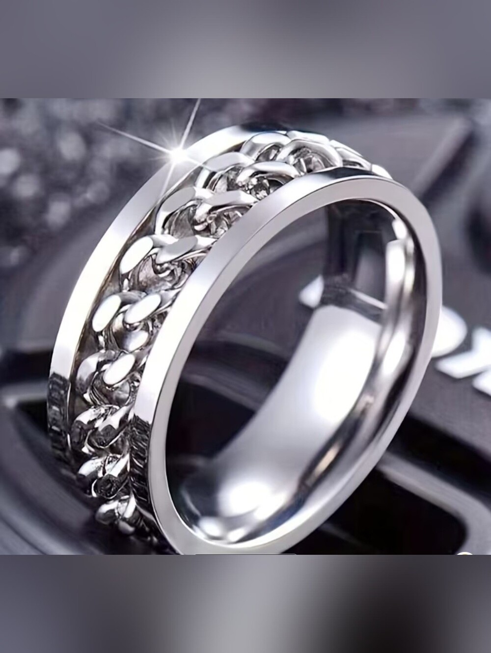 SOLID STAINLESS STEEL CHAIN DESIGN ETERNITY ANNIVERSARY WEDDING RING SIZE 13 NWT